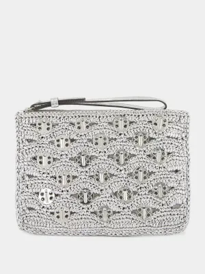 Silver Lurex Raffia Disc Pouch