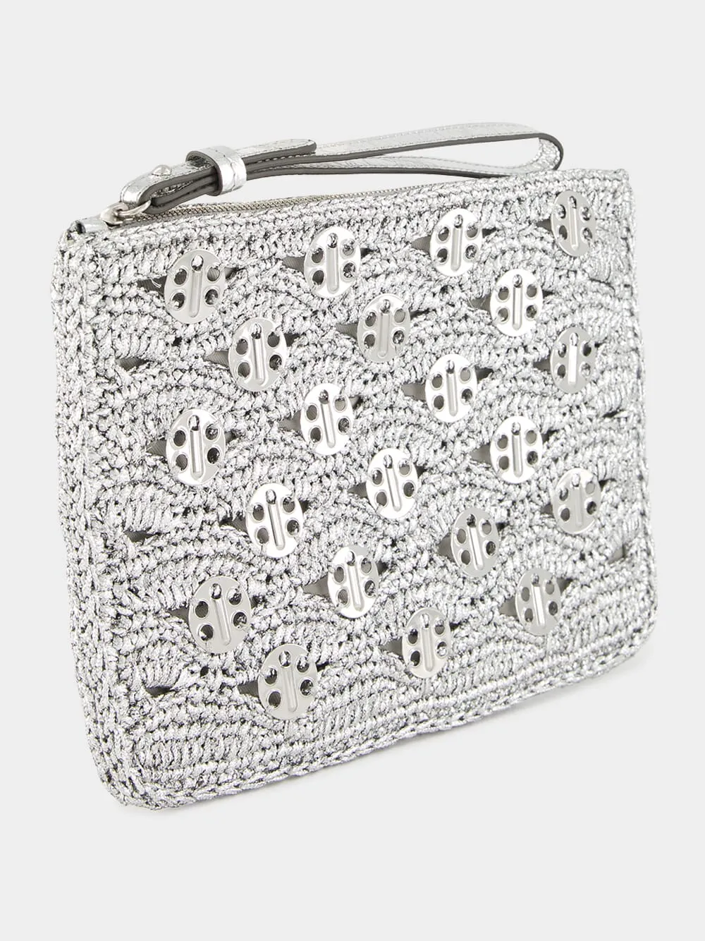 Silver Lurex Raffia Disc Pouch