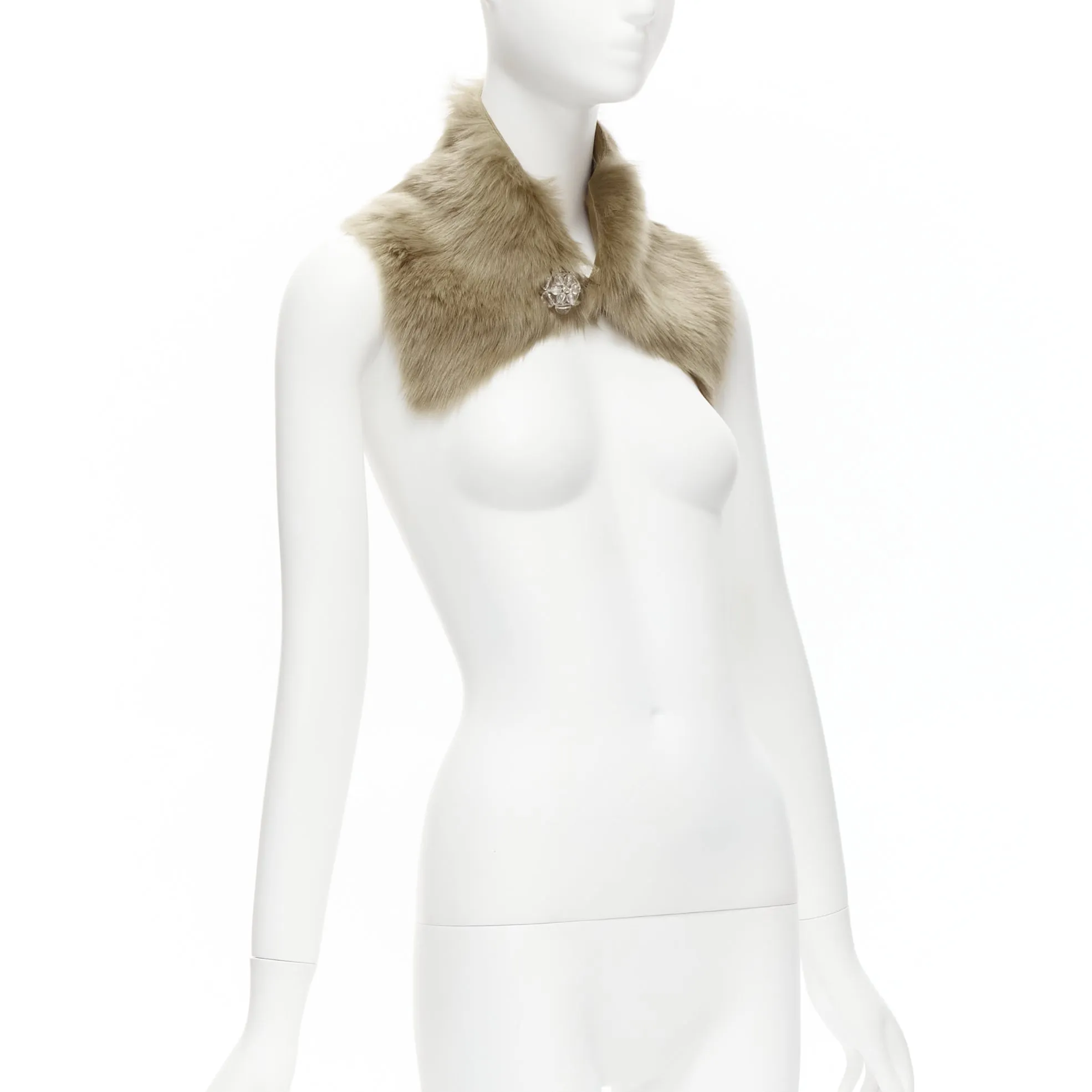 SIMONE ROCHA brown genuine fur leather clear bead embellished collar