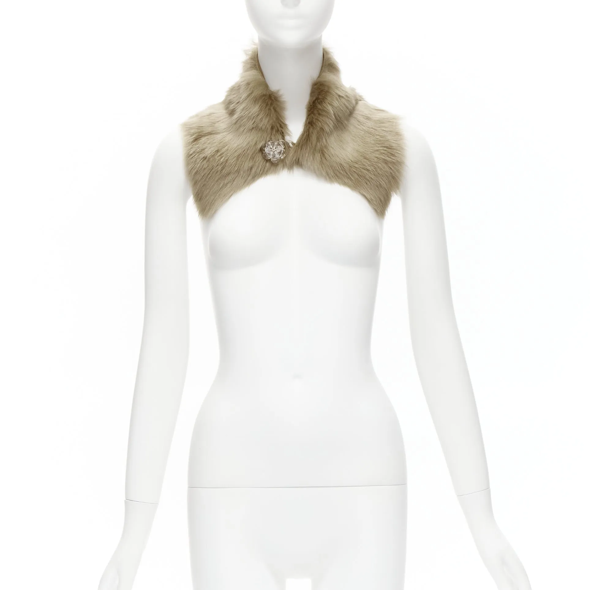 SIMONE ROCHA brown genuine fur leather clear bead embellished collar