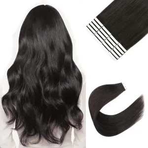 Sixstarhair Off Black Tape In Hair Extensions Black Brown Hair Extensions For Women Seamless Tape In Extensions Remy Human Hair 20 Pieces 50g per Pack [Color 1B 14inch]
