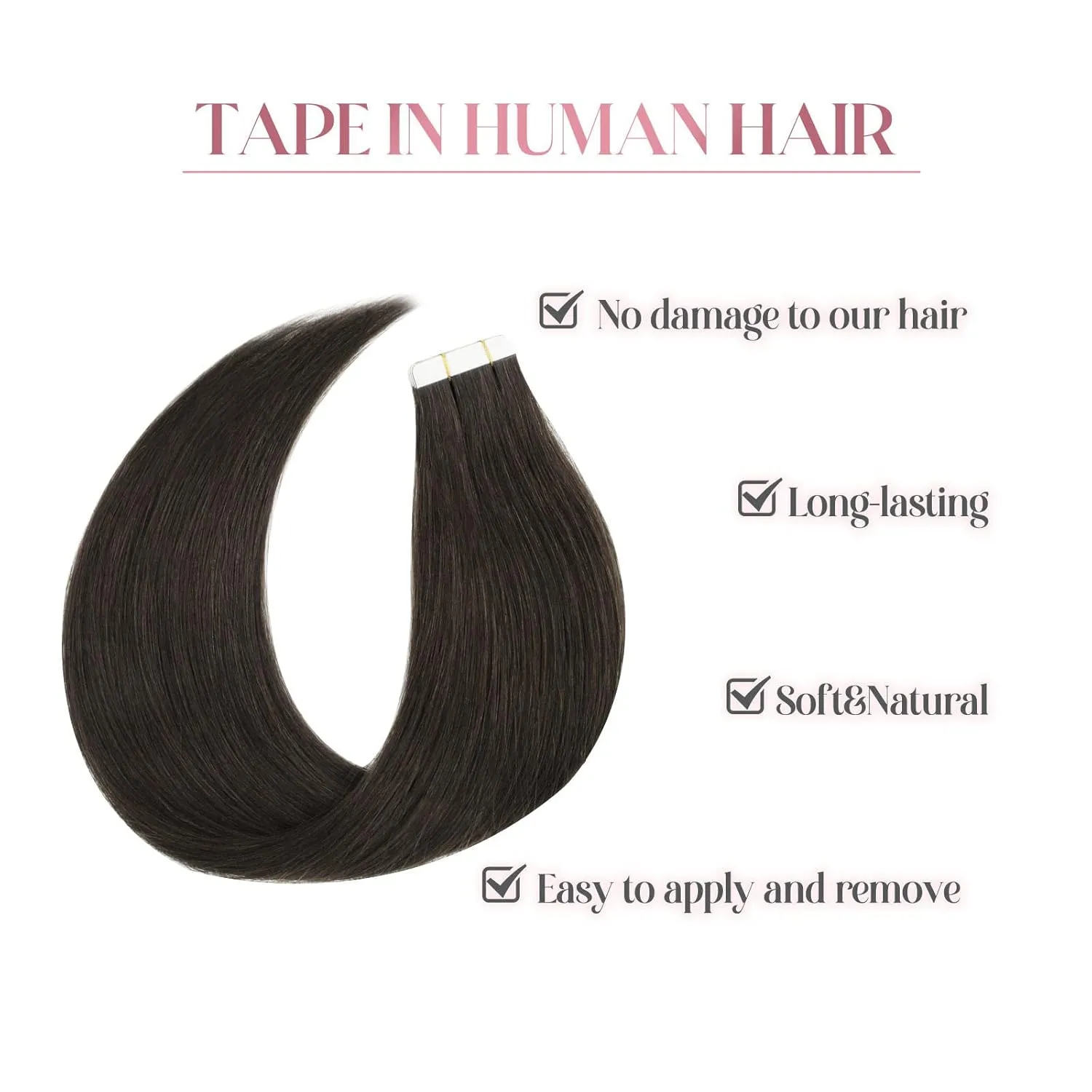 Sixstarhair Off Black Tape In Hair Extensions Black Brown Hair Extensions For Women Seamless Tape In Extensions Remy Human Hair 20 Pieces 50g per Pack [Color 1B 14inch]