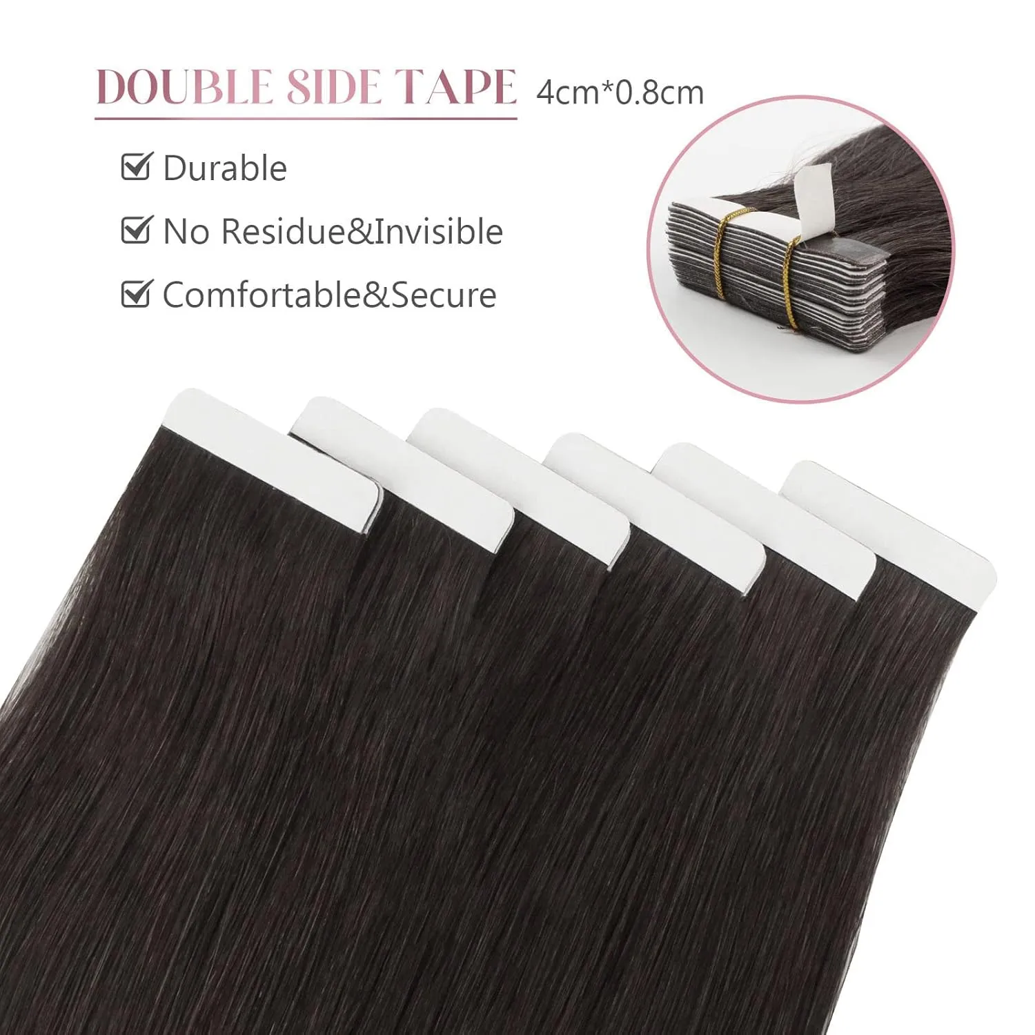 Sixstarhair Off Black Tape In Hair Extensions Black Brown Hair Extensions For Women Seamless Tape In Extensions Remy Human Hair 20 Pieces 50g per Pack [Color 1B 14inch]