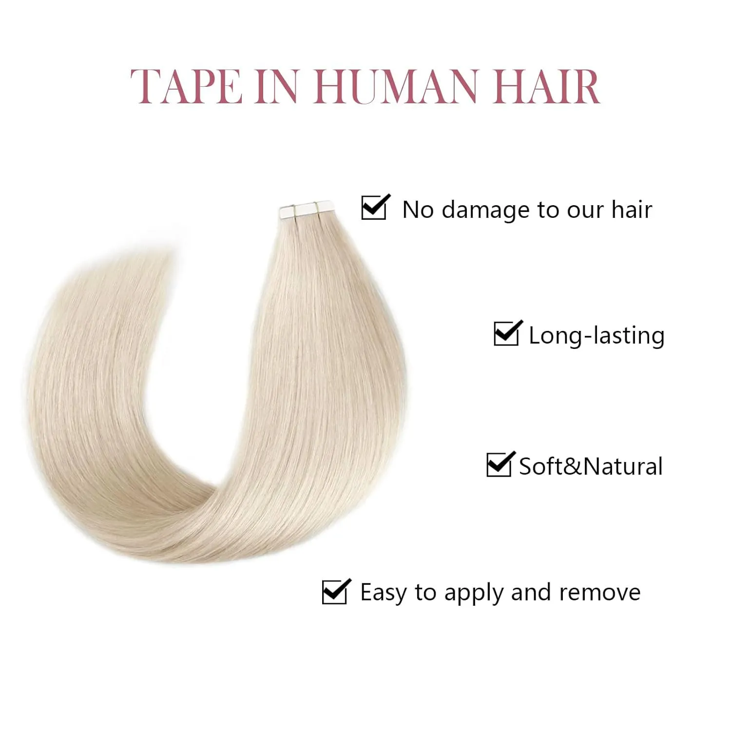 Sixstarhair Tape in Hair Extensions Silky Straight 100 Percent Remy Human Hair Soft Glue White Blonde Tape in Hair Extensions Human Hair Ice Blonde Tape Extensions Human Hair 50g [Color 1000 14inch]