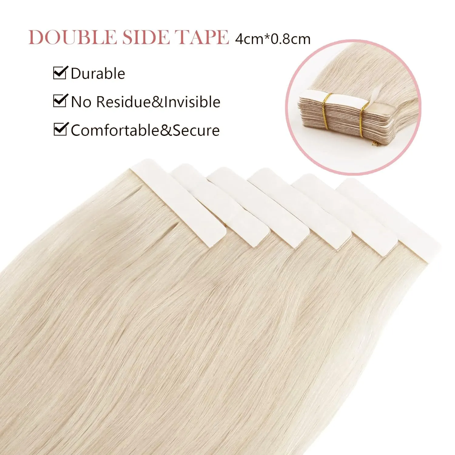 Sixstarhair Tape in Hair Extensions Silky Straight 100 Percent Remy Human Hair Soft Glue White Blonde Tape in Hair Extensions Human Hair Ice Blonde Tape Extensions Human Hair 50g [Color 1000 14inch]
