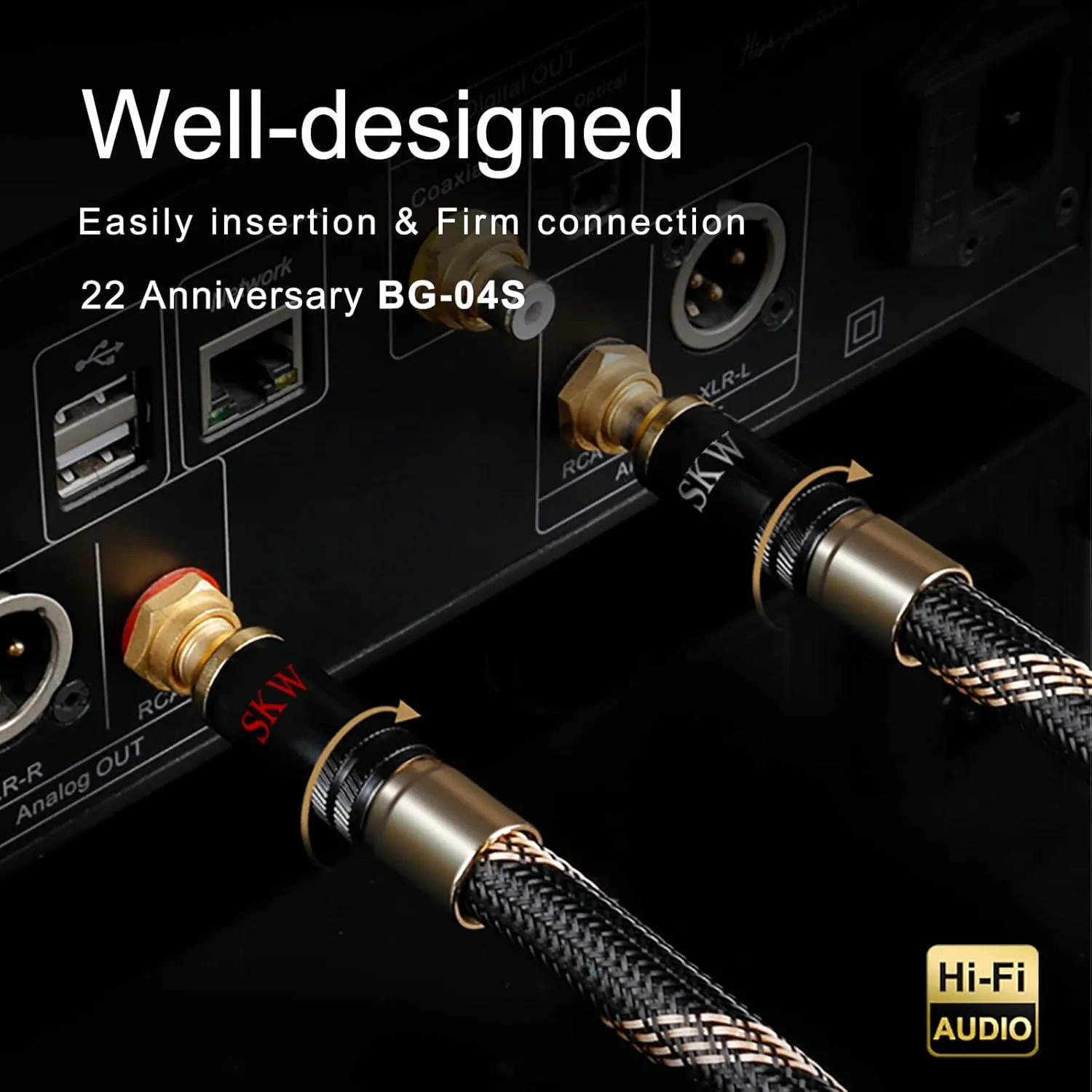 SKW Audiophiles Lock RCA Cable 2RCA Male to 2RCA Male HiFi System Interconnect Cable with Diameter 8mm 3.2ft/1M