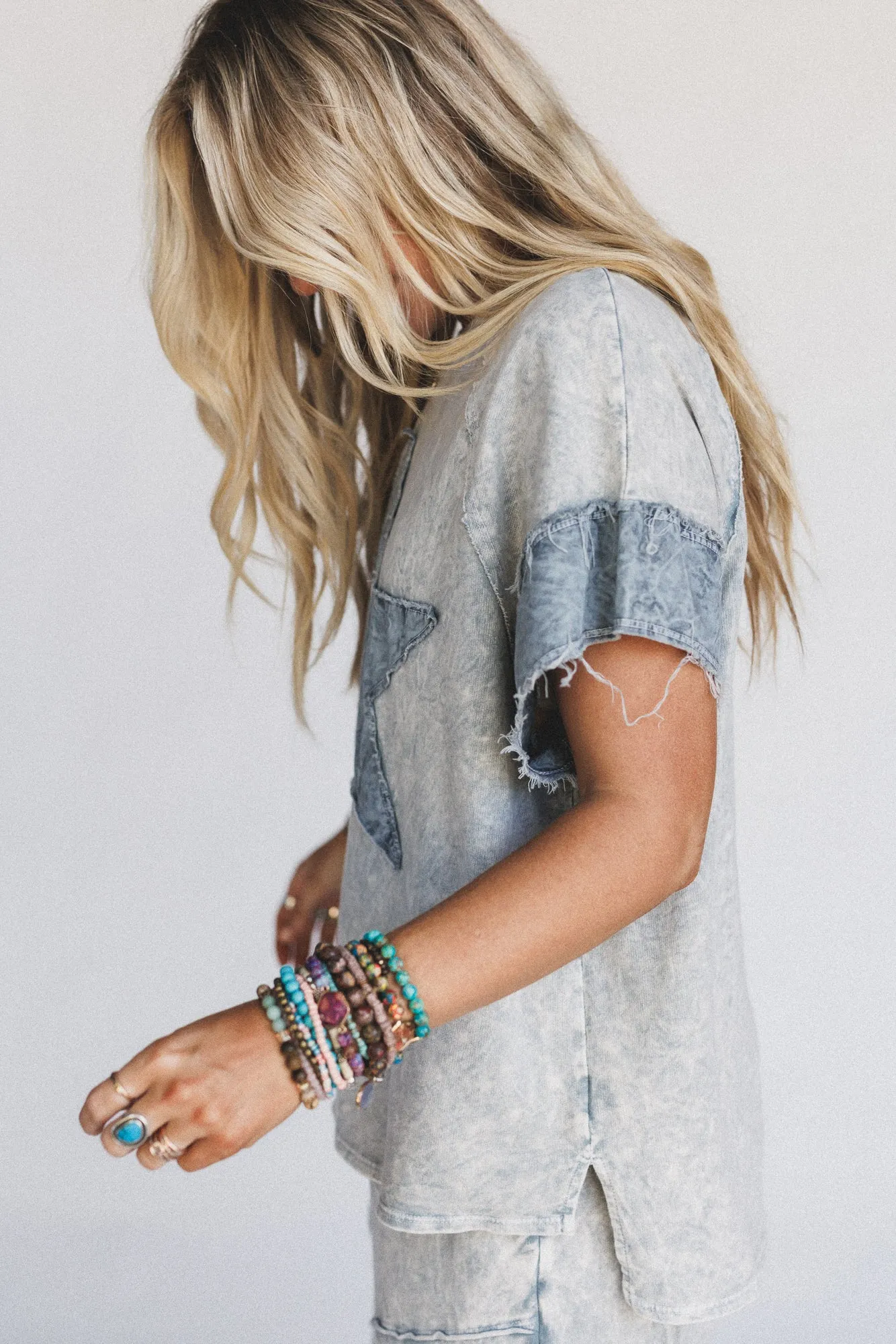 Skybound Soul Denim Patched Top - Grey