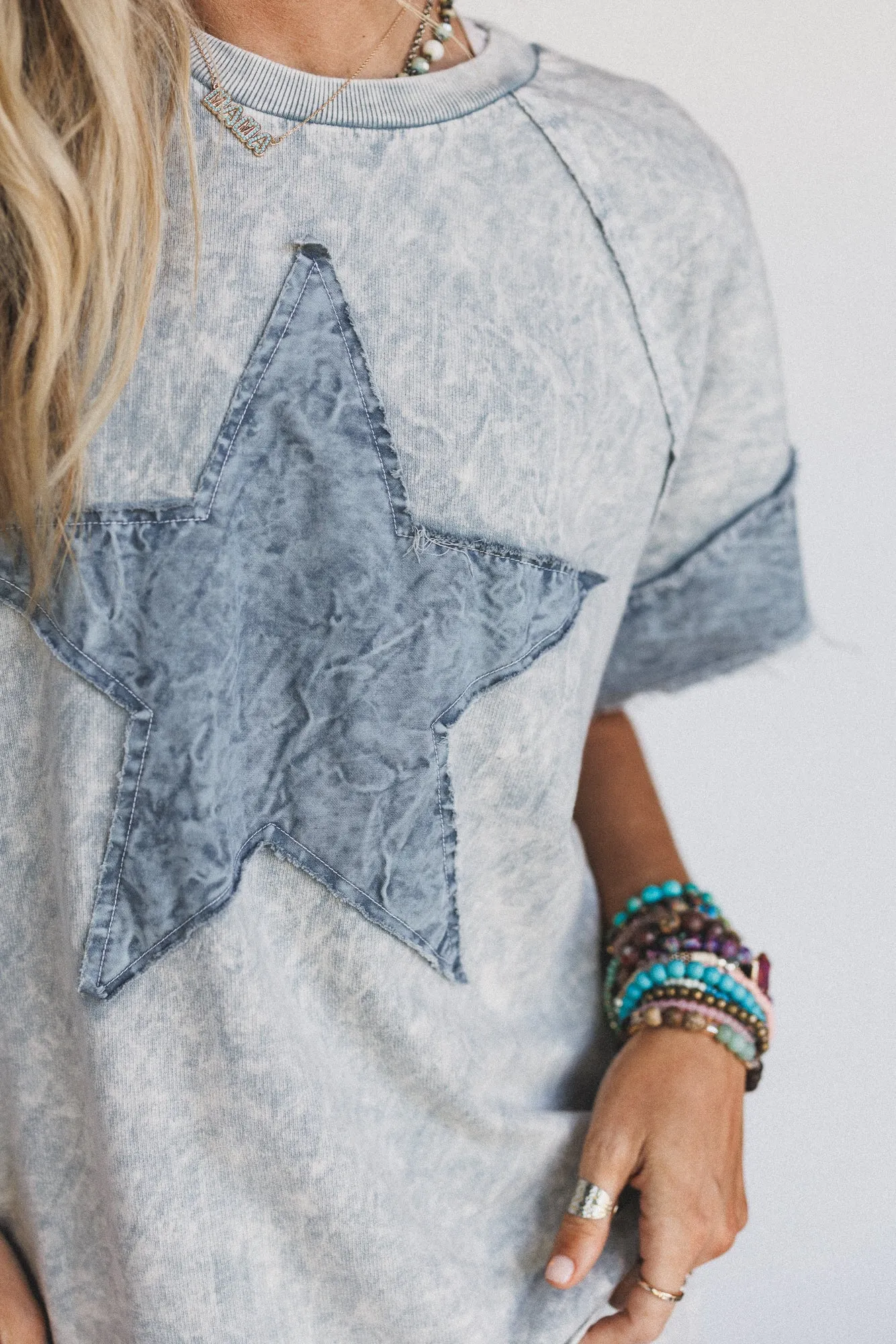 Skybound Soul Denim Patched Top - Grey