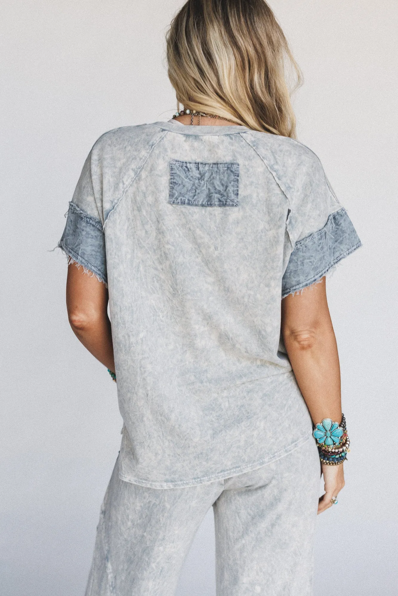 Skybound Soul Denim Patched Top - Grey