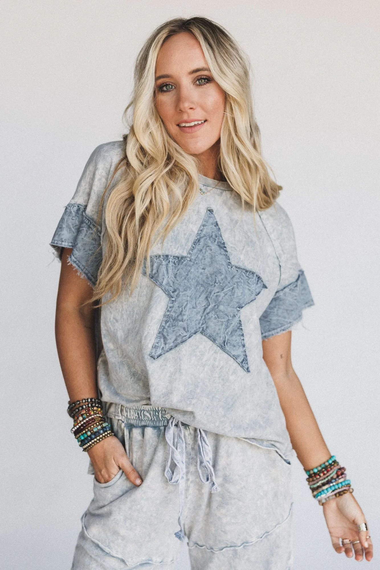 Skybound Soul Denim Patched Top - Grey
