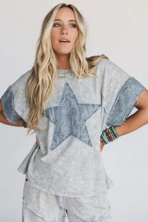 Skybound Soul Denim Patched Top - Grey