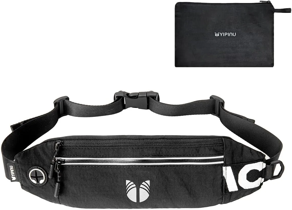 Slim Running Belt Fanny Pack for Women Men, phone holder for running Pouch, Waist belt for Workout, Marathon Jogging Running Gear Accessories [Fits ALL Phones] ﻿ (BLACK)