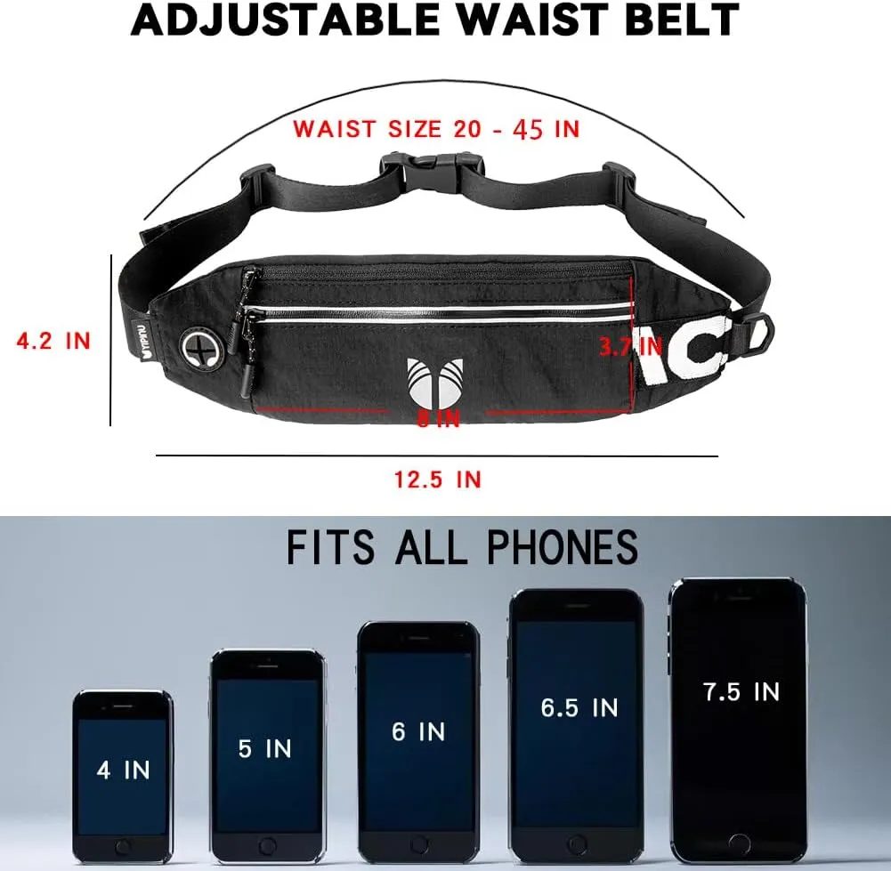 Slim Running Belt Fanny Pack for Women Men, phone holder for running Pouch, Waist belt for Workout, Marathon Jogging Running Gear Accessories [Fits ALL Phones] ﻿ (BLACK)