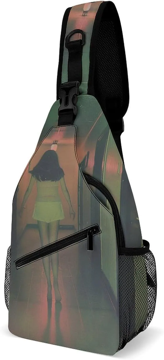 Sling Bag for Women Men Chest Bag A Long Corridor Daypack Fanny Pack Cross Body Bag for Traveling