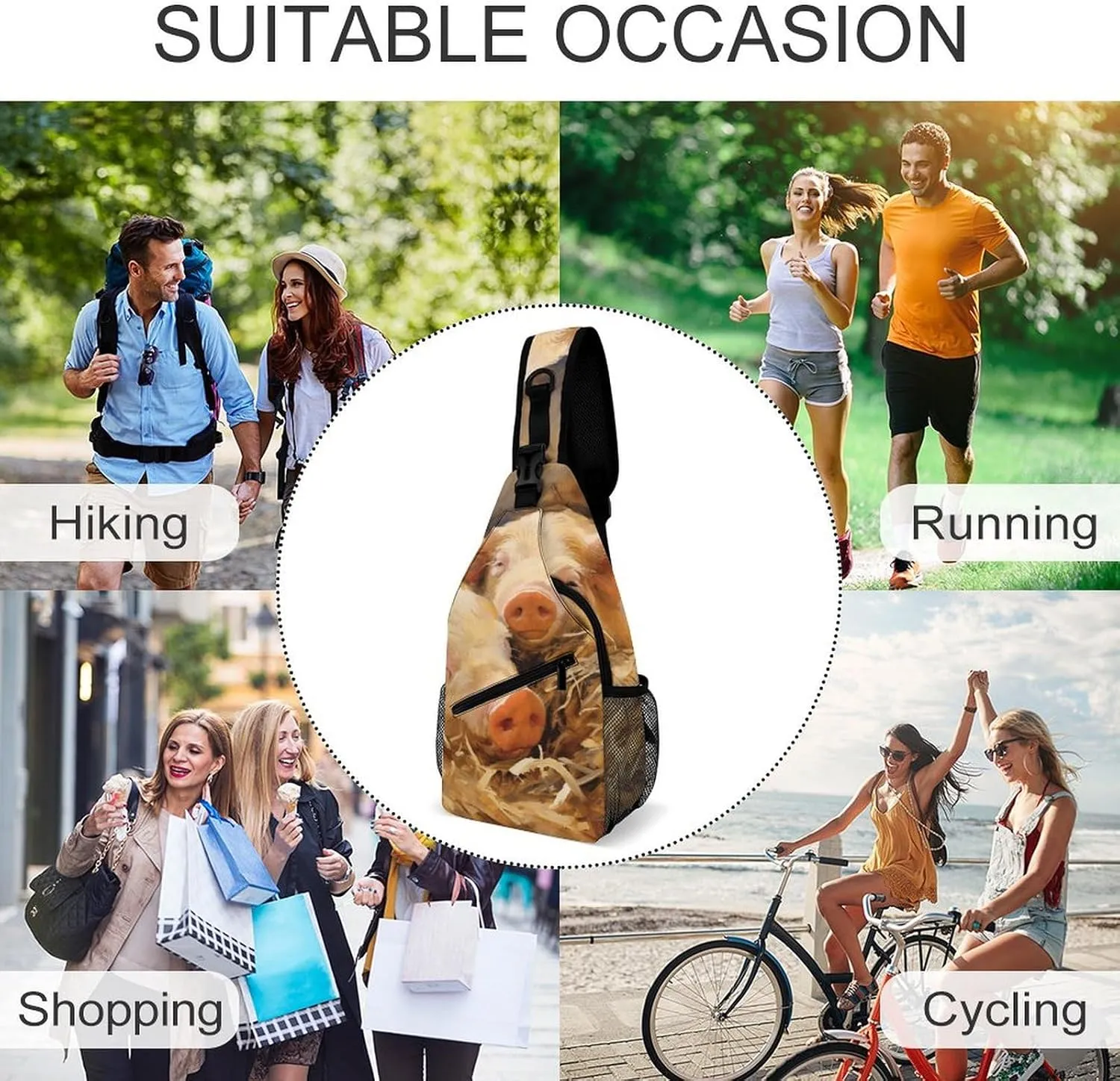 Sling Bag for Women Men Chest Bag Animal on Straw Daypack Fanny Pack Cross Body Bag for Traveling