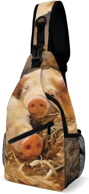 Sling Bag for Women Men Chest Bag Animal on Straw Daypack Fanny Pack Cross Body Bag for Traveling