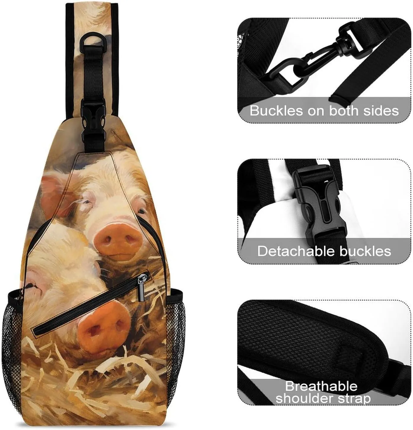 Sling Bag for Women Men Chest Bag Animal on Straw Daypack Fanny Pack Cross Body Bag for Traveling