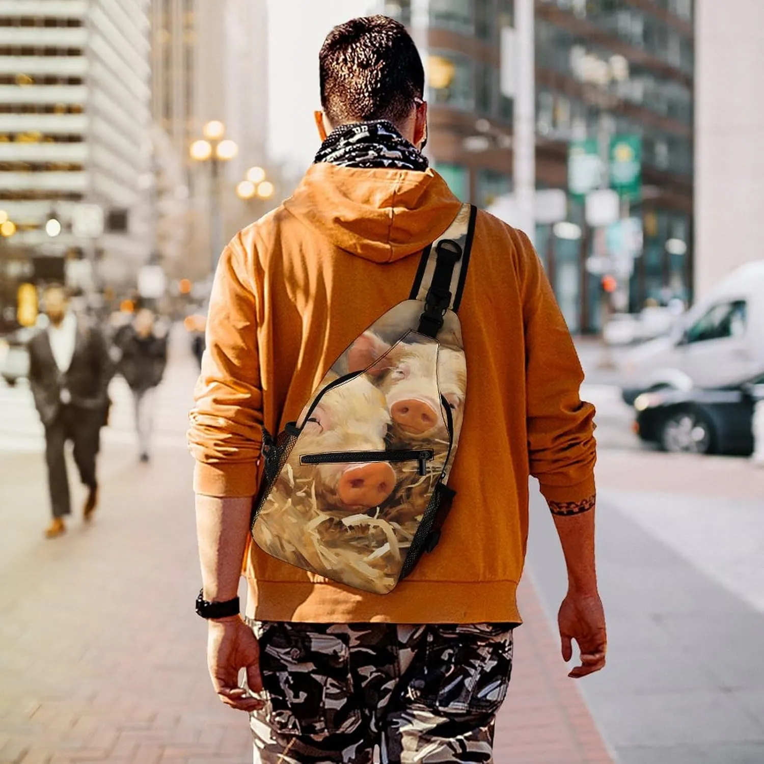 Sling Bag for Women Men Chest Bag Animal on Straw Daypack Fanny Pack Cross Body Bag for Traveling