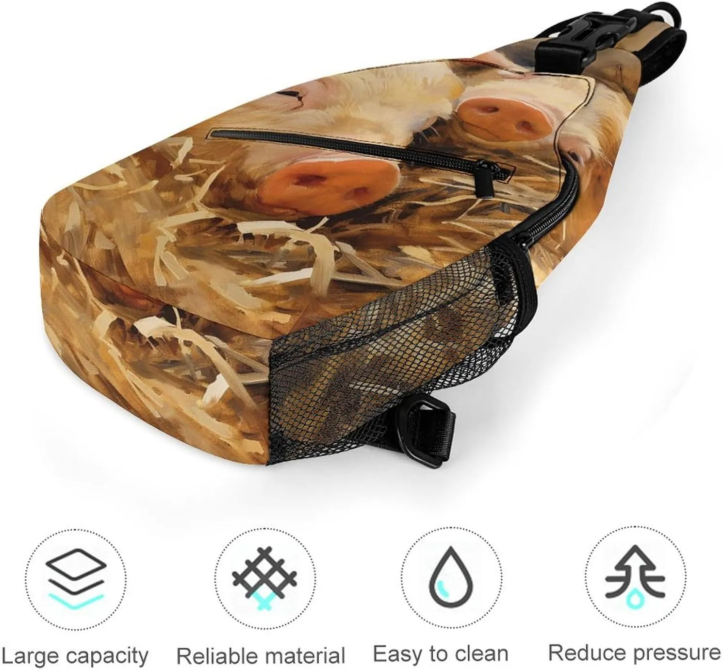 Sling Bag for Women Men Chest Bag Animal on Straw Daypack Fanny Pack Cross Body Bag for Traveling