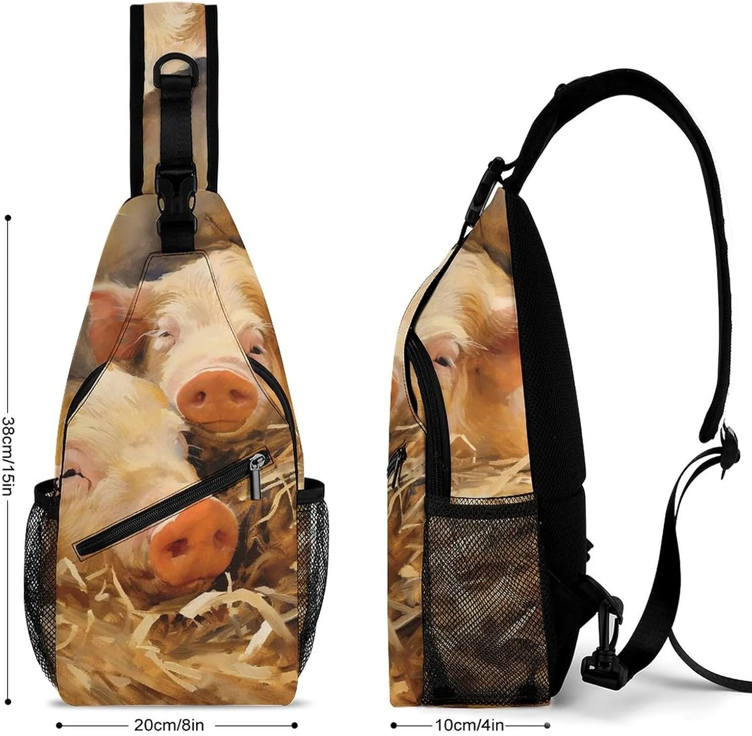 Sling Bag for Women Men Chest Bag Animal on Straw Daypack Fanny Pack Cross Body Bag for Traveling