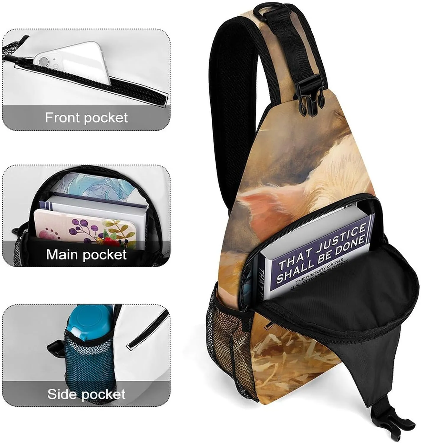 Sling Bag for Women Men Chest Bag Animal on Straw Daypack Fanny Pack Cross Body Bag for Traveling