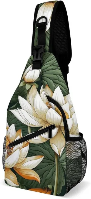 Sling Bag for Women Men Chest Bag Beautiful Flower Daypack Fanny Pack Cross Body Bag for Traveling