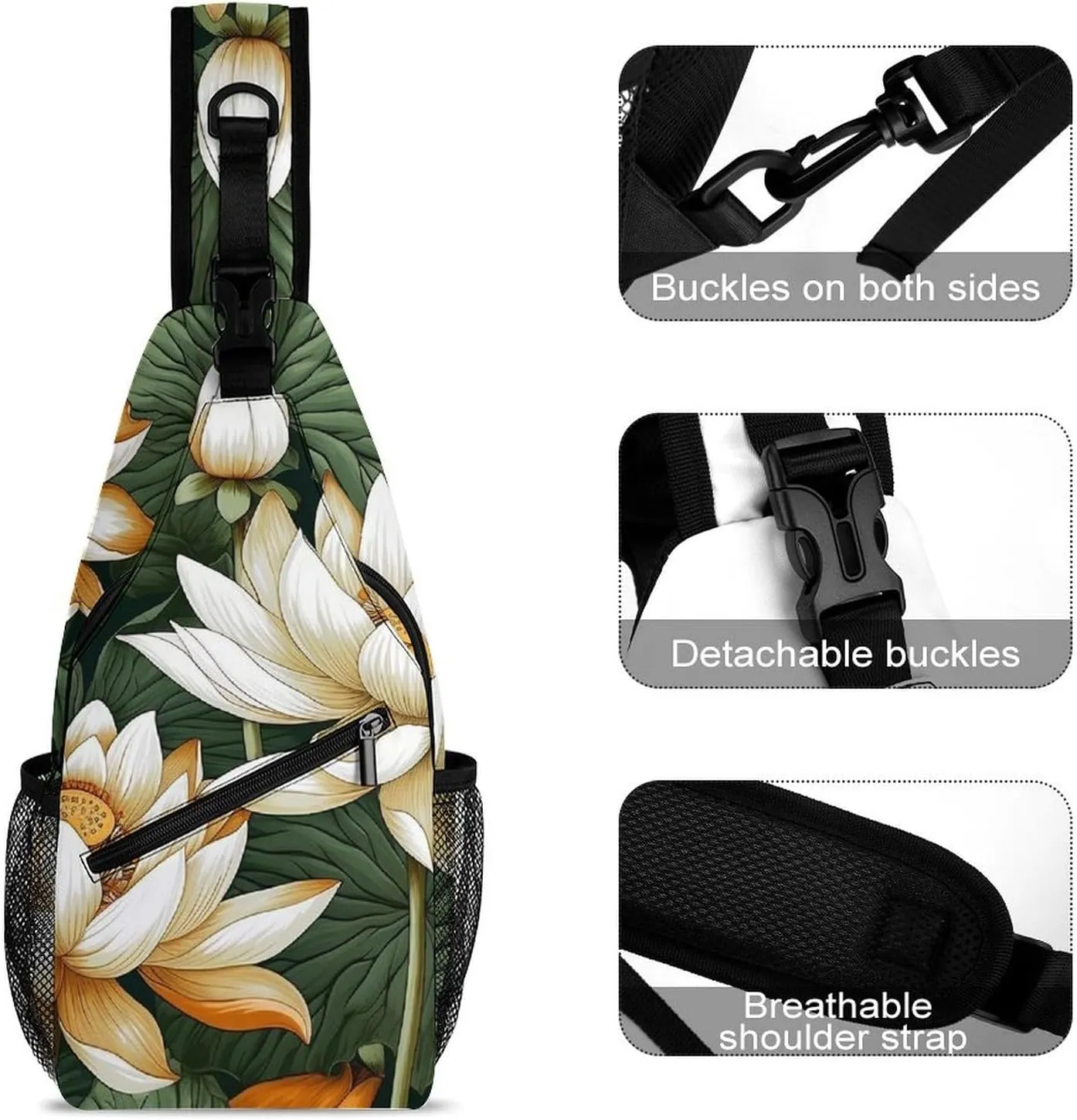 Sling Bag for Women Men Chest Bag Beautiful Flower Daypack Fanny Pack Cross Body Bag for Traveling