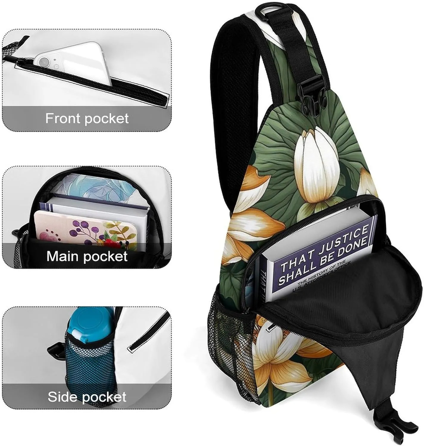 Sling Bag for Women Men Chest Bag Beautiful Flower Daypack Fanny Pack Cross Body Bag for Traveling