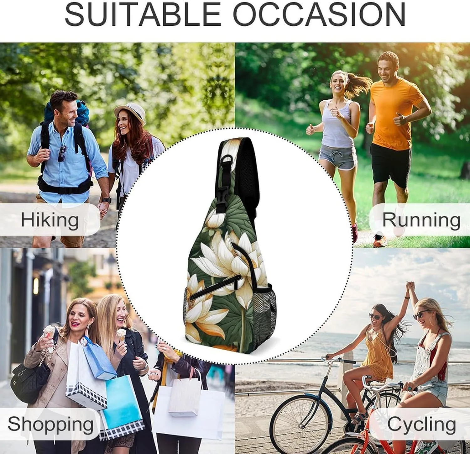 Sling Bag for Women Men Chest Bag Beautiful Flower Daypack Fanny Pack Cross Body Bag for Traveling