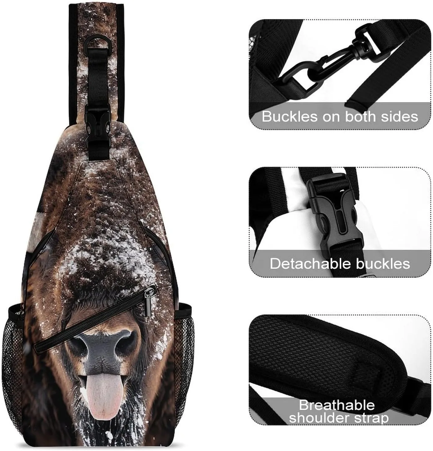 Sling Bag for Women Men Chest Bag Black And Brown Hair Daypack Fanny Pack Cross Body Bag for Traveling