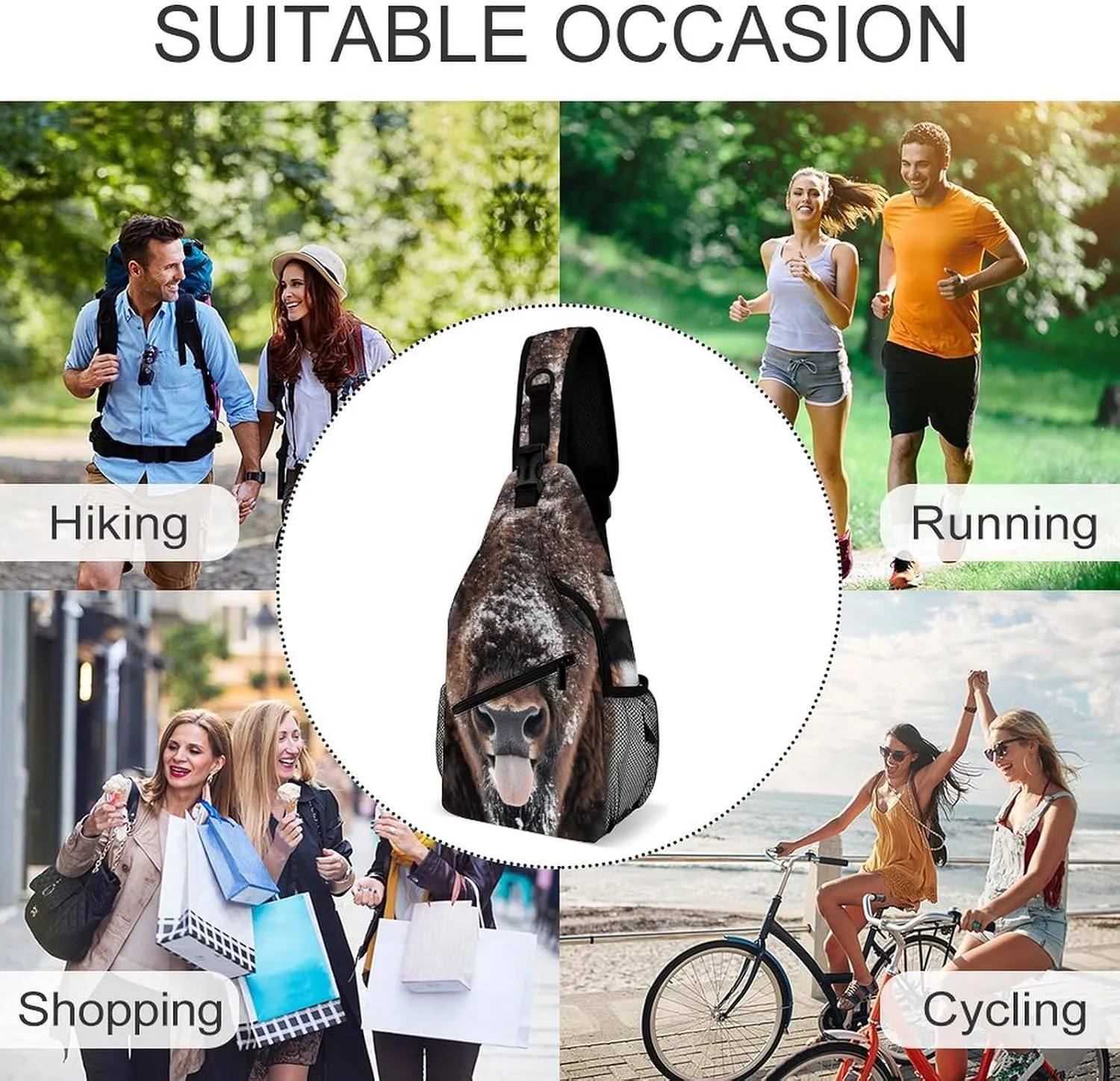 Sling Bag for Women Men Chest Bag Black And Brown Hair Daypack Fanny Pack Cross Body Bag for Traveling
