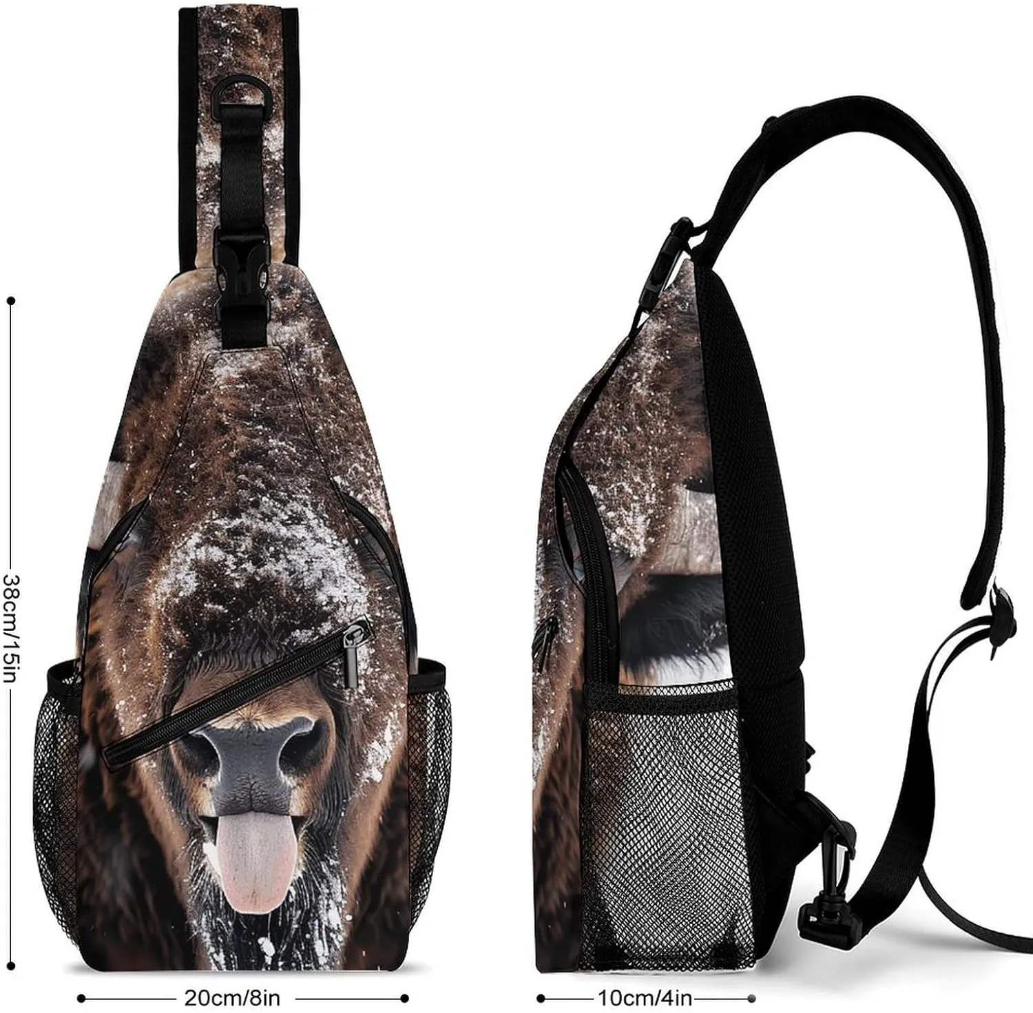 Sling Bag for Women Men Chest Bag Black And Brown Hair Daypack Fanny Pack Cross Body Bag for Traveling