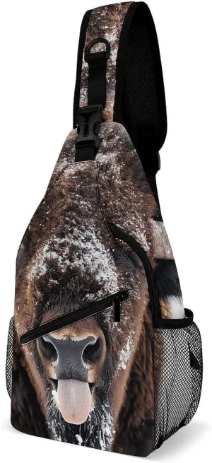 Sling Bag for Women Men Chest Bag Black And Brown Hair Daypack Fanny Pack Cross Body Bag for Traveling