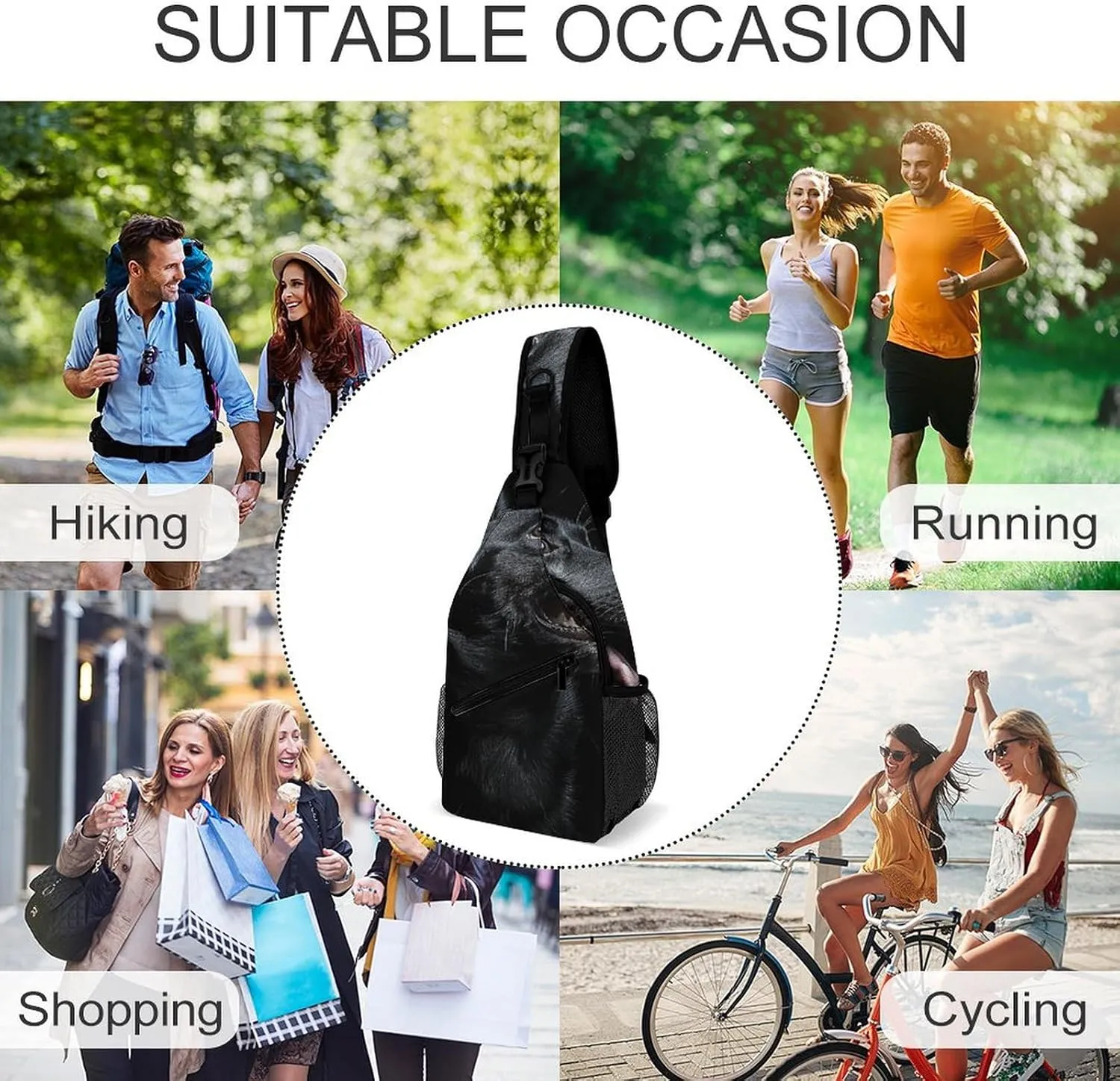 Sling Bag for Women Men Chest Bag Black Dog Looking Up Daypack Fanny Pack Cross Body Bag for Traveling