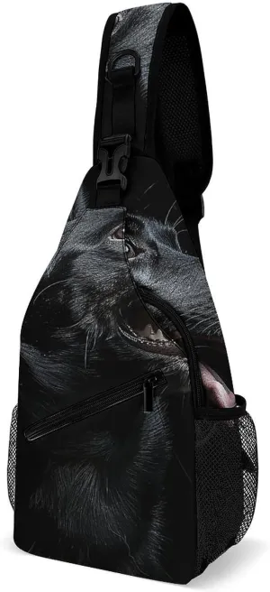 Sling Bag for Women Men Chest Bag Black Dog Looking Up Daypack Fanny Pack Cross Body Bag for Traveling