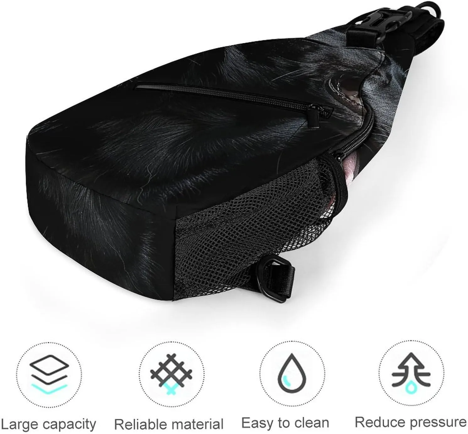 Sling Bag for Women Men Chest Bag Black Dog Looking Up Daypack Fanny Pack Cross Body Bag for Traveling