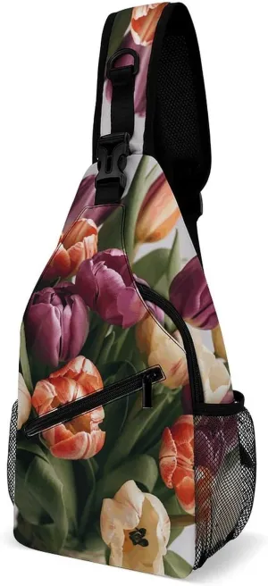 Sling Bag for Women Men Chest Bag Bouquet of Flowers Daypack Fanny Pack Cross Body Bag for Traveling