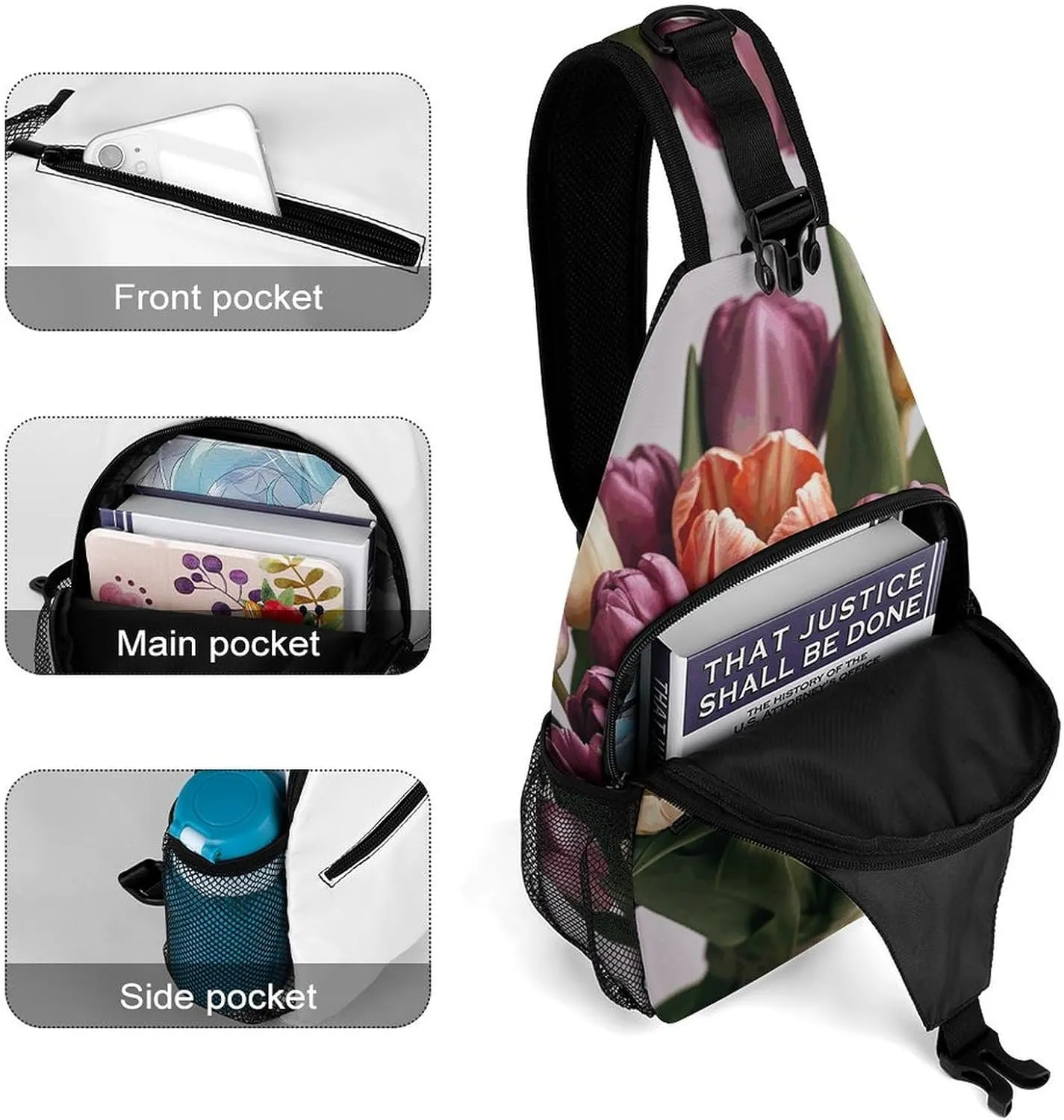 Sling Bag for Women Men Chest Bag Bouquet of Flowers Daypack Fanny Pack Cross Body Bag for Traveling