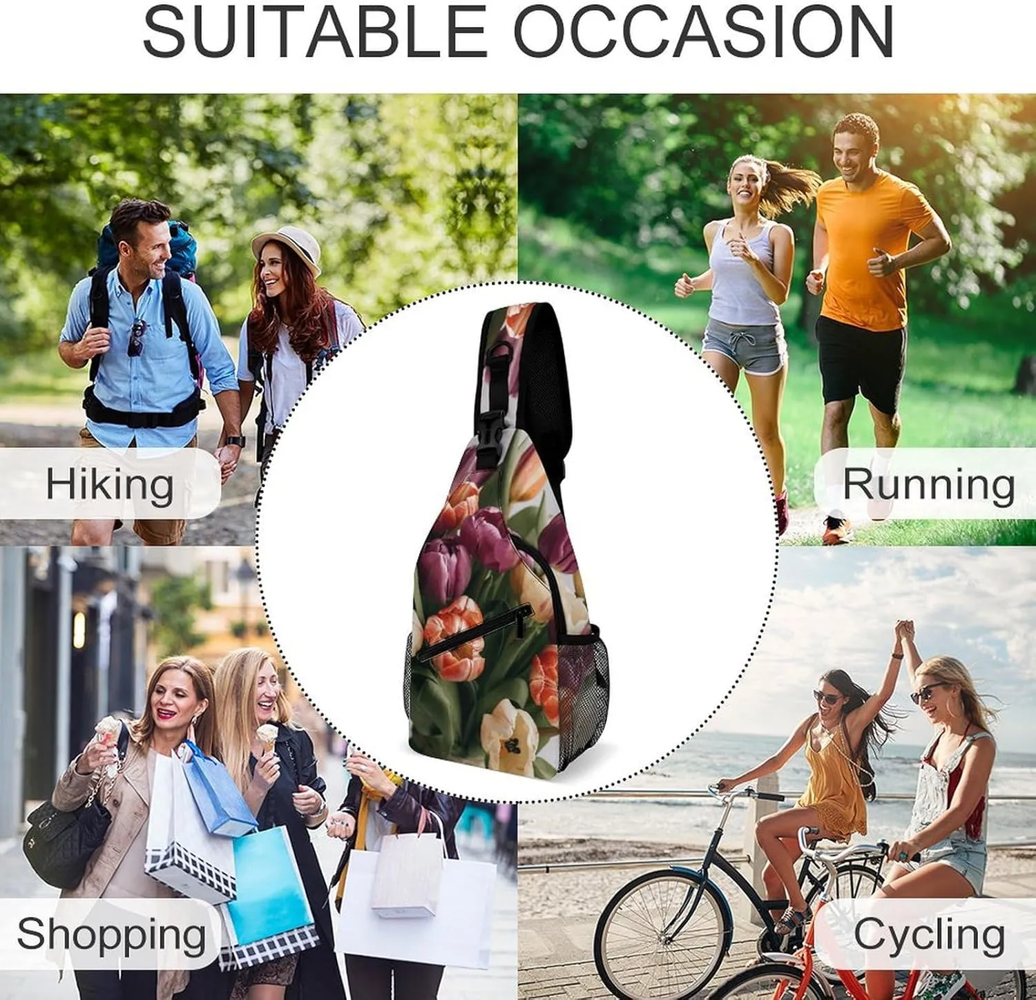 Sling Bag for Women Men Chest Bag Bouquet of Flowers Daypack Fanny Pack Cross Body Bag for Traveling