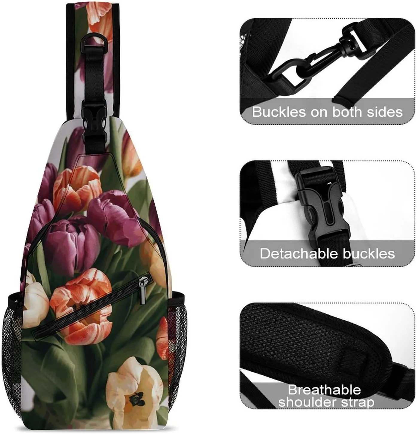 Sling Bag for Women Men Chest Bag Bouquet of Flowers Daypack Fanny Pack Cross Body Bag for Traveling