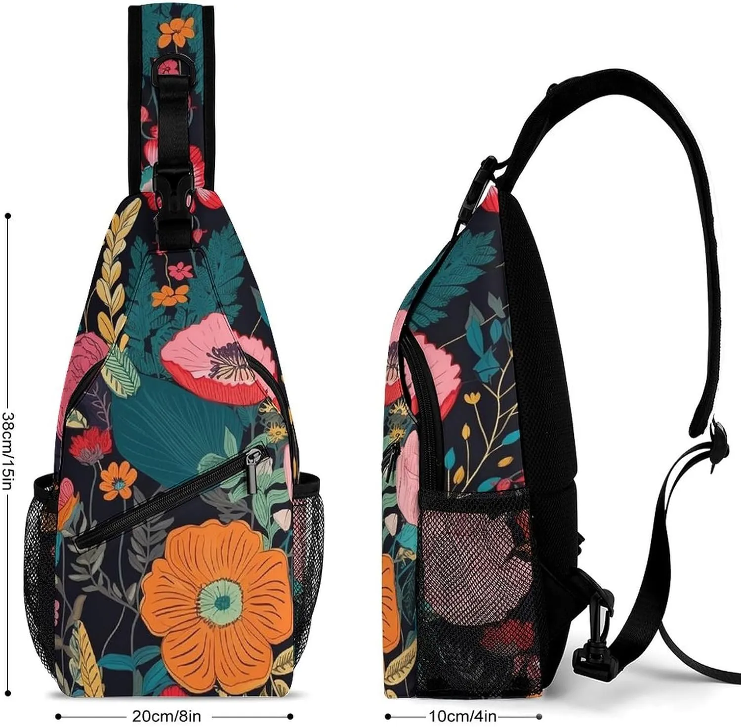 Sling Bag for Women Men Chest Bag Colorful Boho Floral Daypack Fanny Pack Cross Body Bag for Traveling