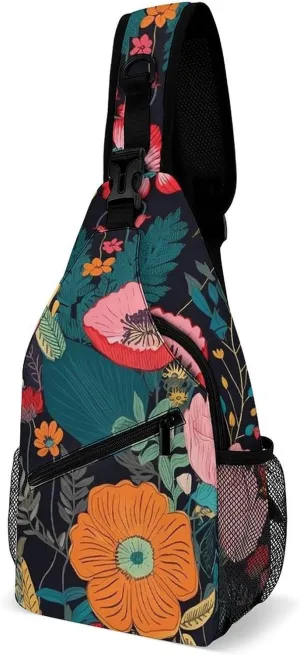 Sling Bag for Women Men Chest Bag Colorful Boho Floral Daypack Fanny Pack Cross Body Bag for Traveling