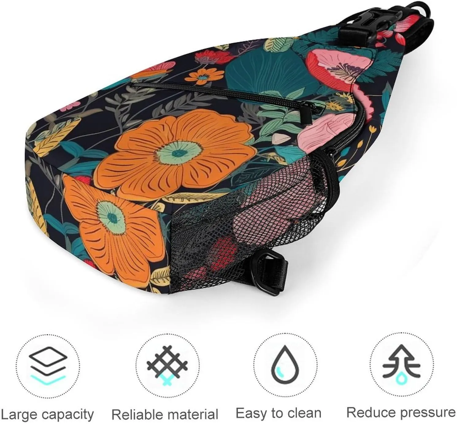 Sling Bag for Women Men Chest Bag Colorful Boho Floral Daypack Fanny Pack Cross Body Bag for Traveling