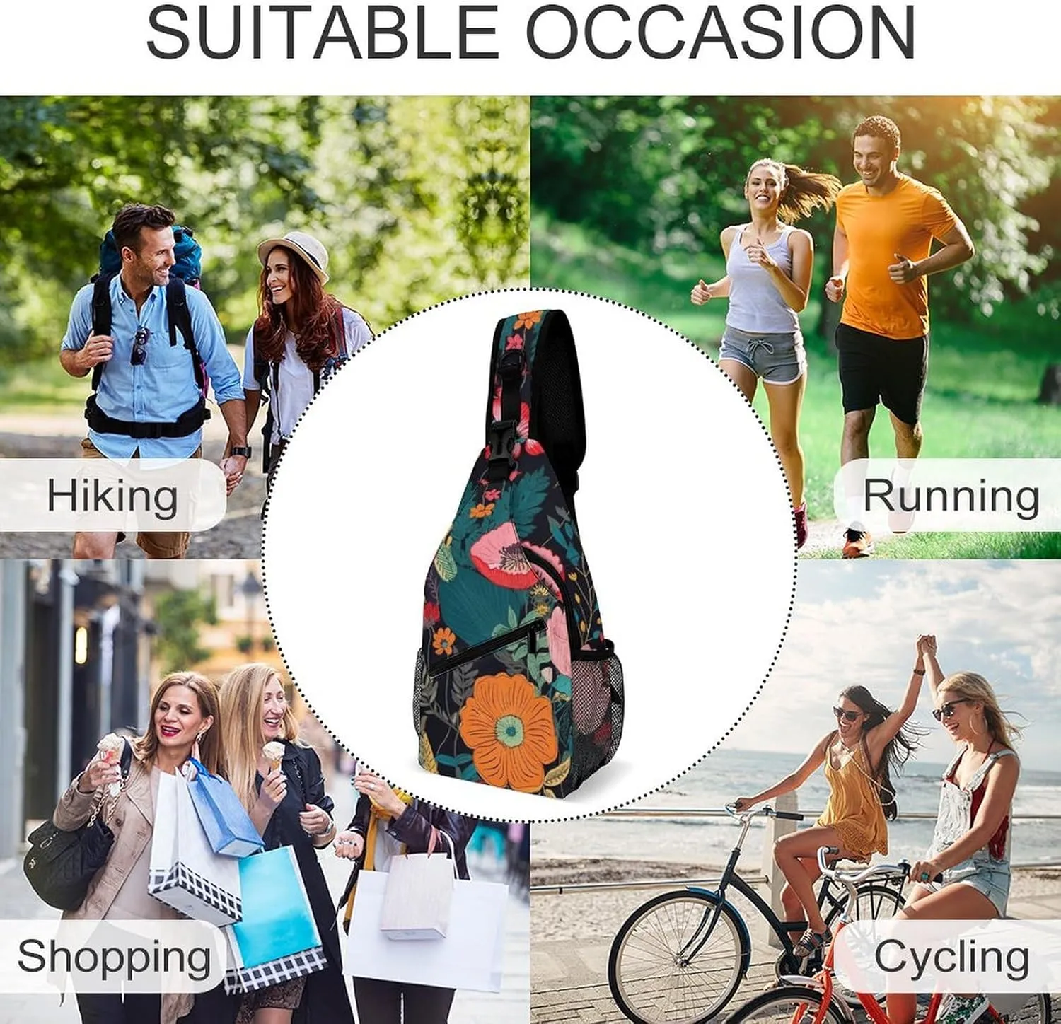 Sling Bag for Women Men Chest Bag Colorful Boho Floral Daypack Fanny Pack Cross Body Bag for Traveling