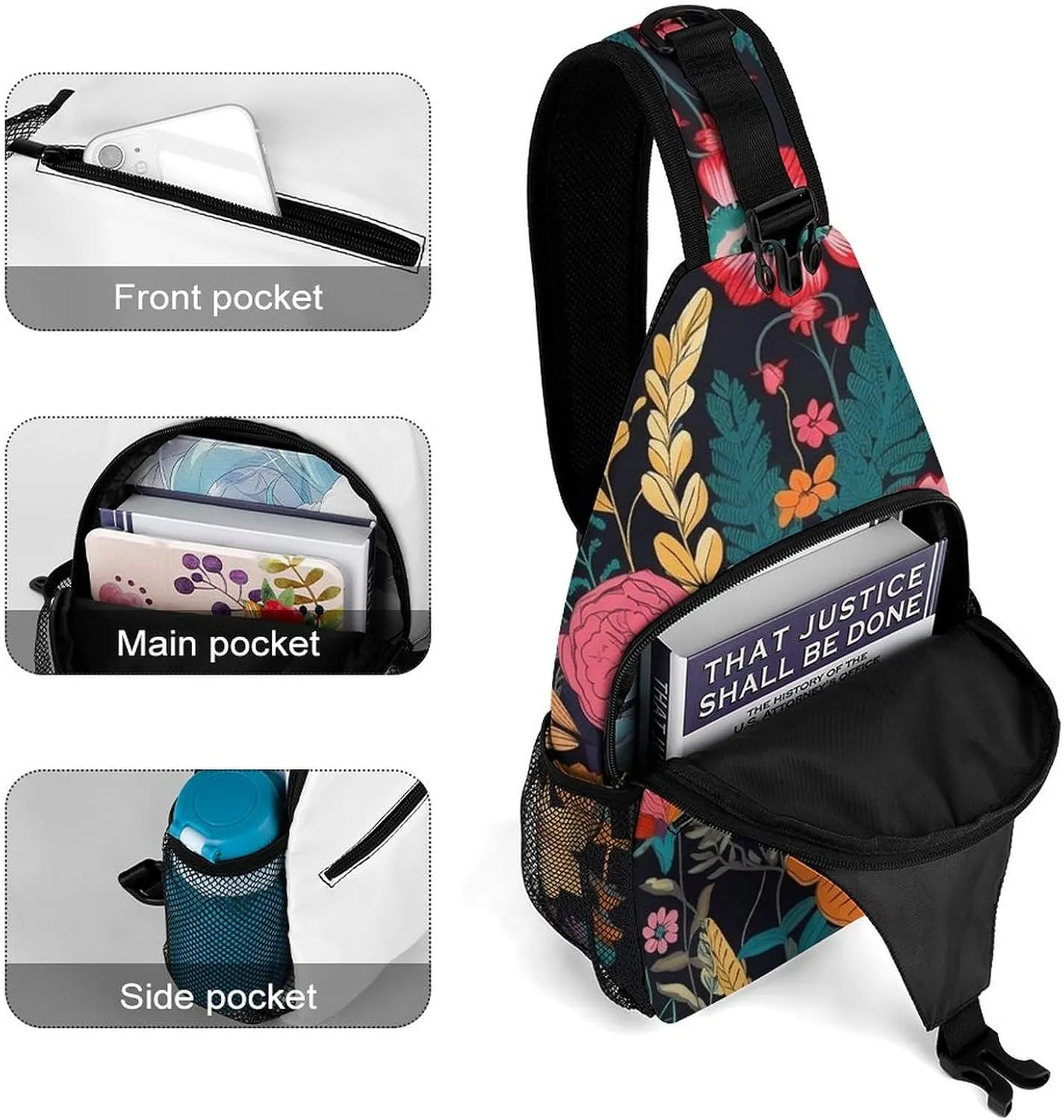 Sling Bag for Women Men Chest Bag Colorful Boho Floral Daypack Fanny Pack Cross Body Bag for Traveling