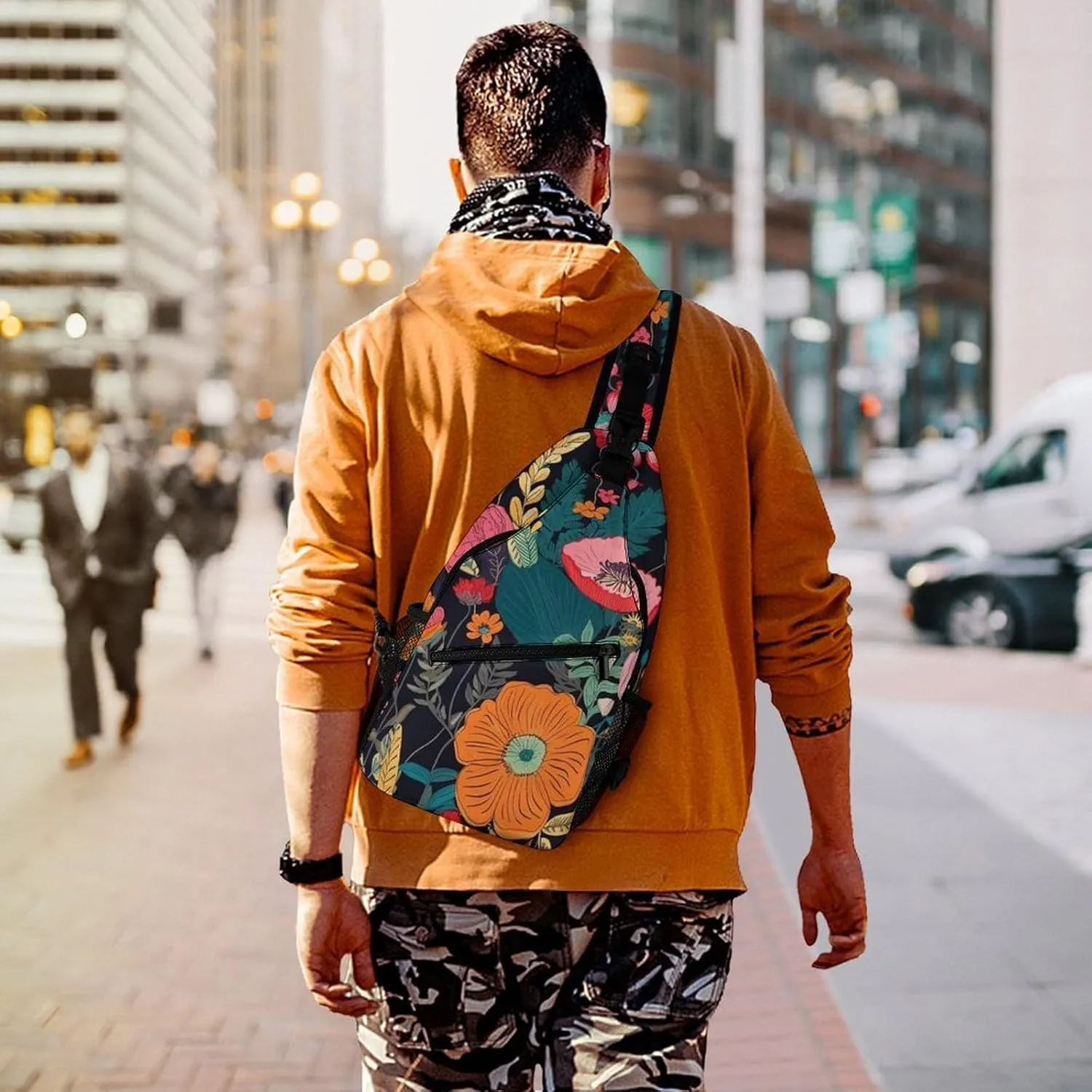 Sling Bag for Women Men Chest Bag Colorful Boho Floral Daypack Fanny Pack Cross Body Bag for Traveling