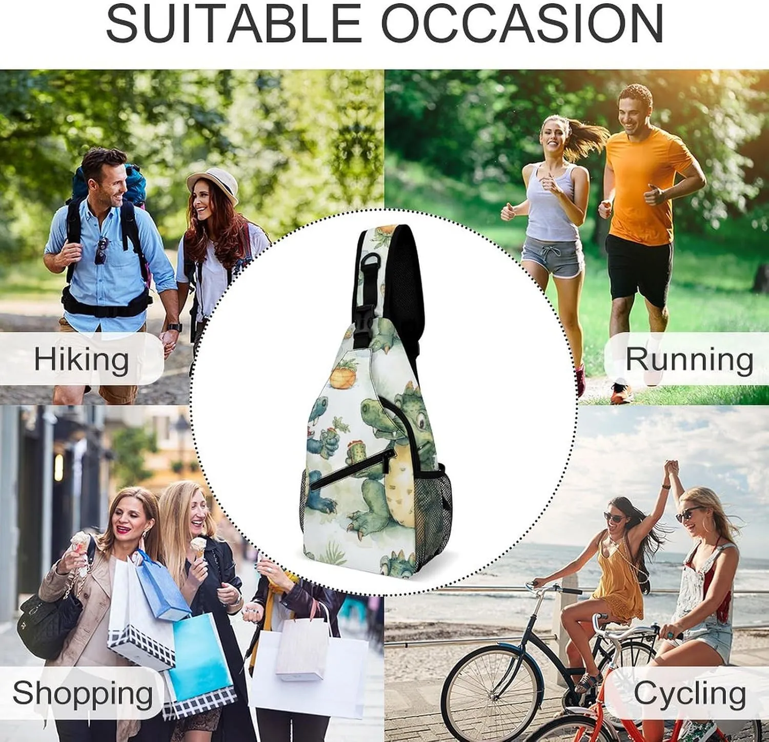 Sling Bag for Women Men Chest Bag Crocodile Friends Daypack Fanny Pack Cross Body Bag for Traveling