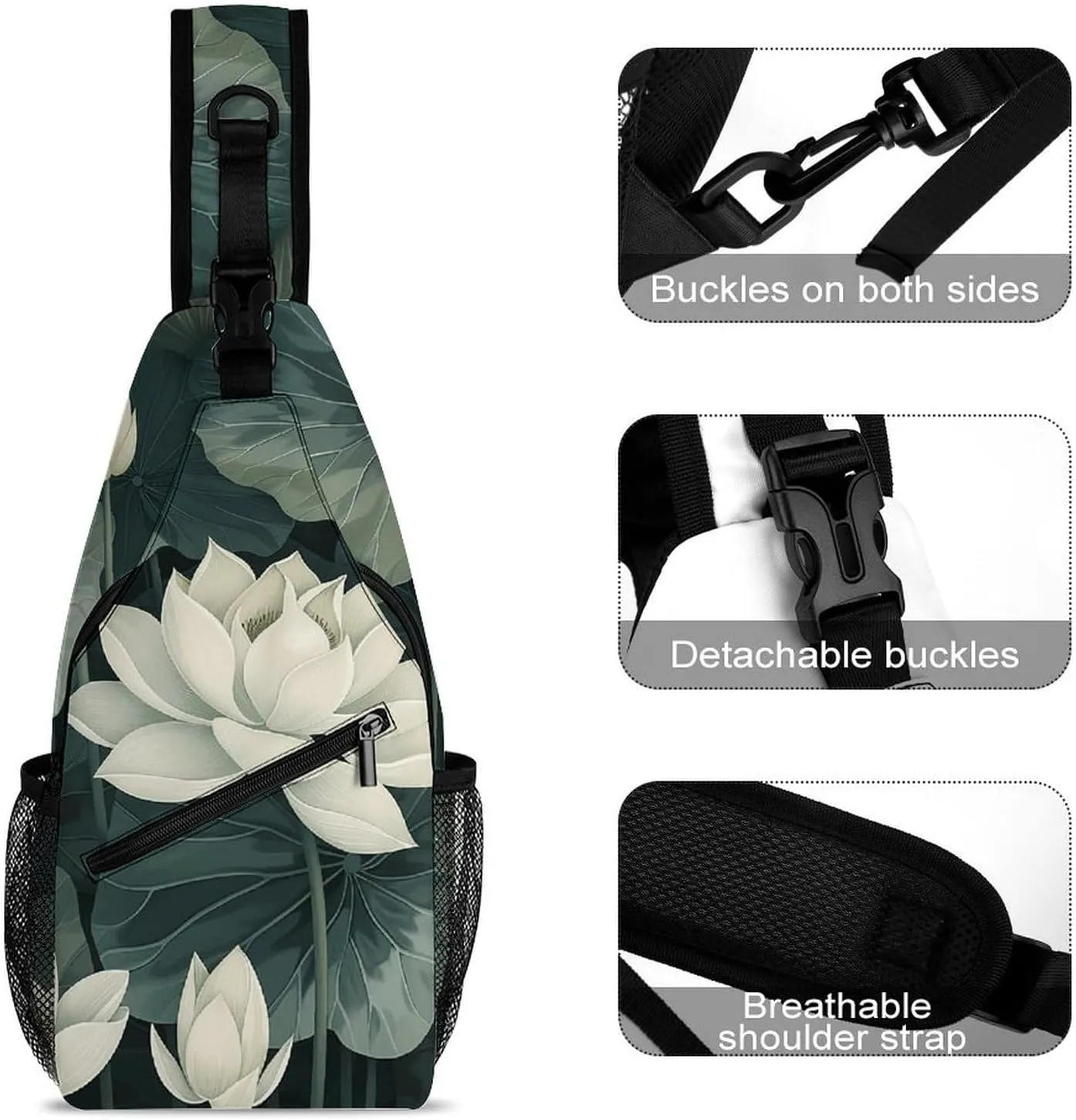 Sling Bag for Women Men Chest Bag Dark Green Leaves Daypack Fanny Pack Cross Body Bag for Traveling