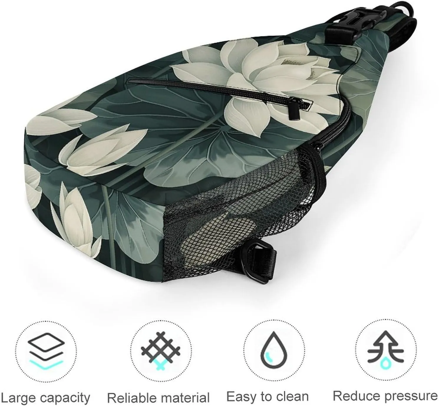 Sling Bag for Women Men Chest Bag Dark Green Leaves Daypack Fanny Pack Cross Body Bag for Traveling