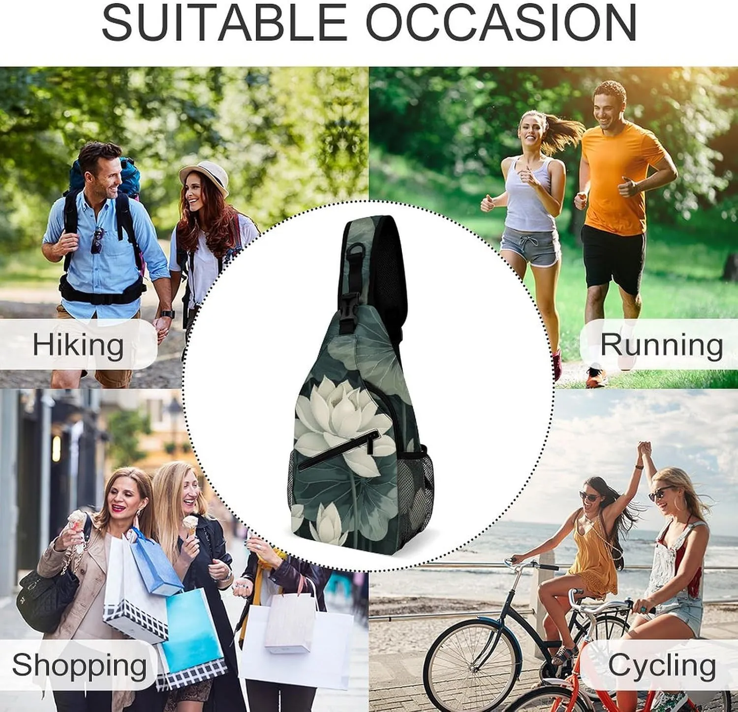 Sling Bag for Women Men Chest Bag Dark Green Leaves Daypack Fanny Pack Cross Body Bag for Traveling